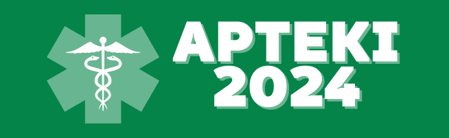 Zielony baner z napisem "Apteki 2024"